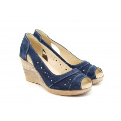 Pantofi dama decupati din piele naturala intoarsa - Bleumarin S1047BLUE