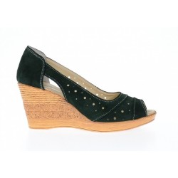 Pantofi dama de vara din piele naturala intoarsa - Model verde decupat S1047V