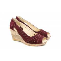 Pantofi dama decupati din piele naturala intoarsa - Visiniu S1047VIS