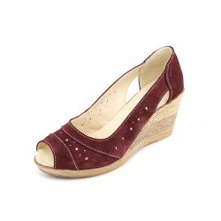 Pantofi dama decupati din piele naturala intoarsa - Visiniu S1047VIS