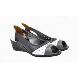 Marimea 40 Pantofi dama decupati din piele naturala Alb Negru Gri S104NAN