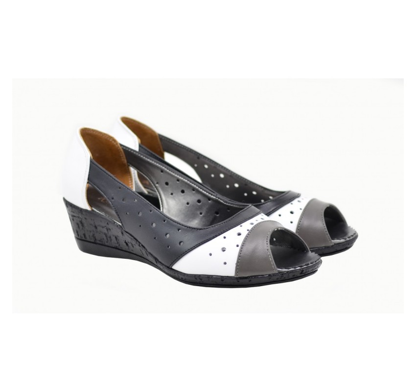 Marimea 40 Pantofi dama decupati din piele naturala Alb Negru Gri S104NAN