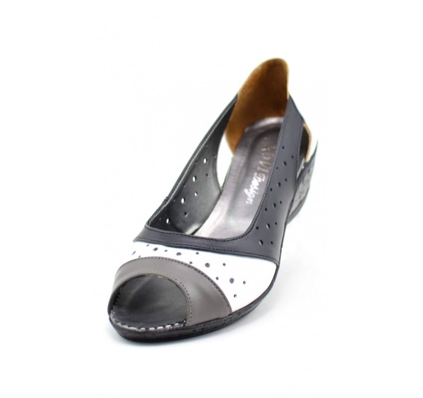 Marimea 40 Pantofi dama decupati din piele naturala Alb Negru Gri S104NAN