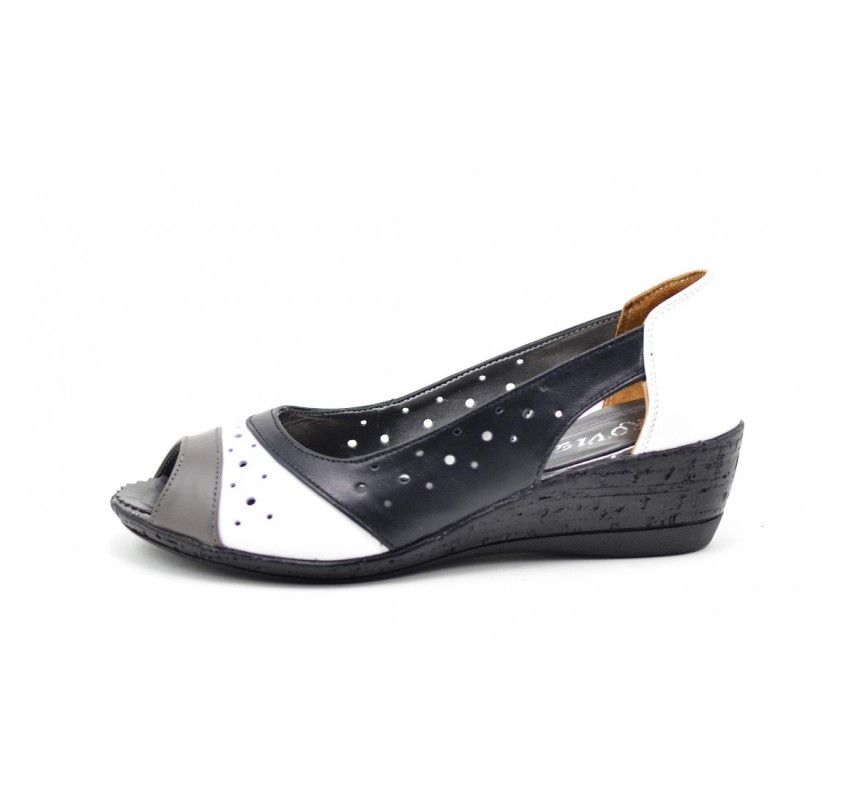 Marimea 40 Pantofi dama decupati din piele naturala Alb Negru Gri S104NAN