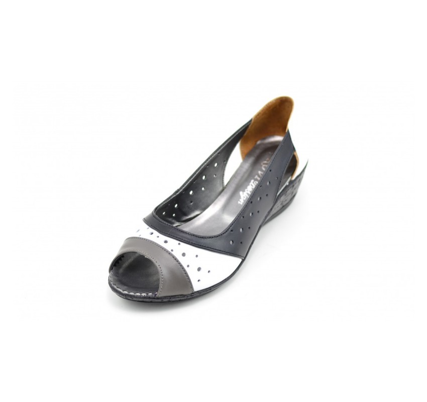 Marimea 40 Pantofi dama decupati din piele naturala Alb Negru Gri S104NAN