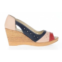 Pantofi dama cu platforma din piele naturala Bej Bleumarin Rosu - Model decupat S104