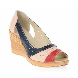 Pantofi dama cu platforma din piele naturala Bej Bleumarin Rosu - Model decupat S104