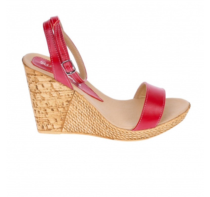 Sandale dama, din piele naturala, cu platforma, rosii,  Made in Romania  - S107R