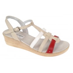 Sandale dama din piele naturala de 5 cm Bej Rosu Alb - S12RBA