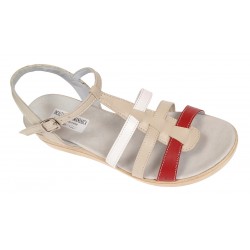 Sandale dama din piele naturala de 5 cm Bej Rosu Alb - S12RBA