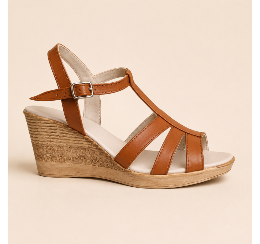 Sandale dama maro din piele naturala, cu platforma wedge si barete elegante – comode, feminine S134M