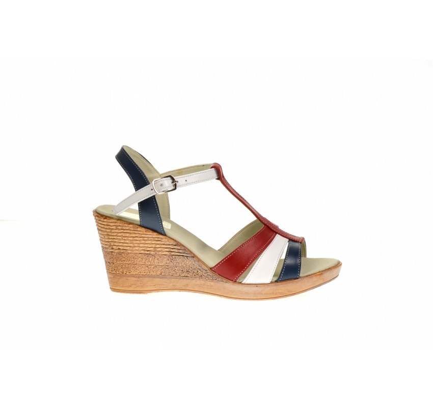 Sandale dama din piele naturala, bleumarin, alb, rosu - S134RAI