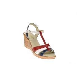 Sandale dama din piele naturala, bleumarin, alb, rosu - S134RAI