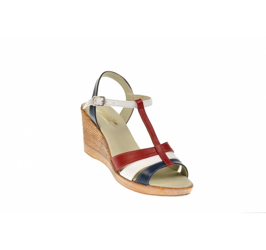 Sandale dama din piele naturala, bleumarin, alb, rosu - S134RAI