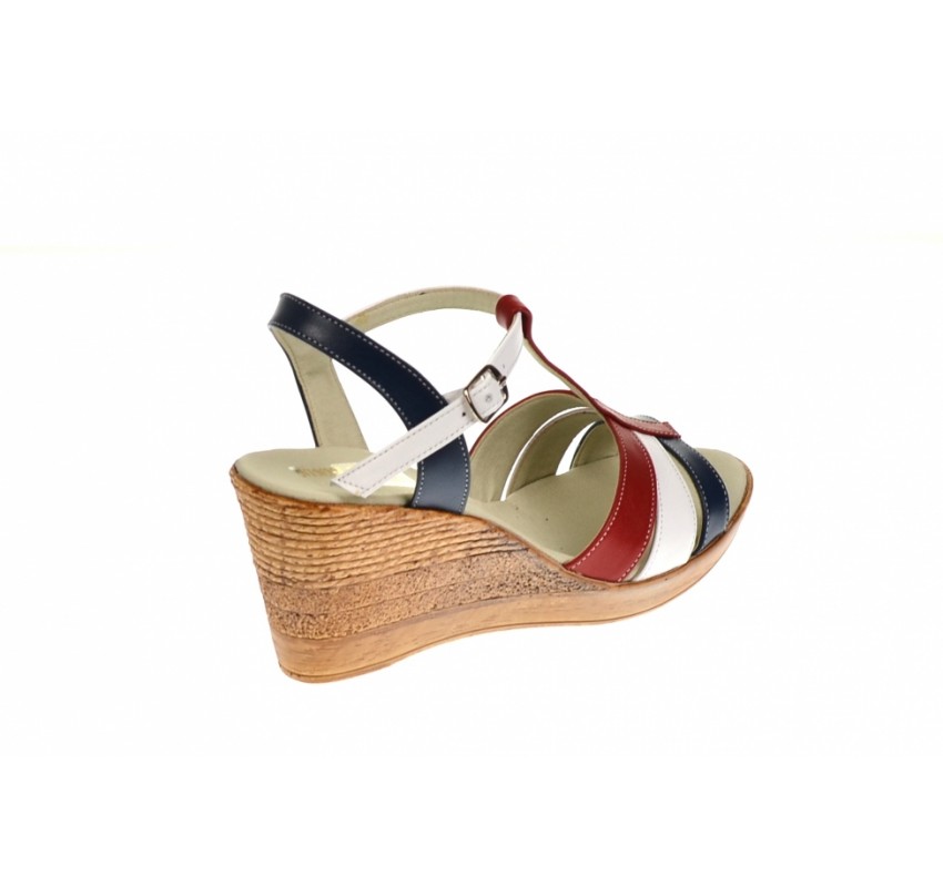 Sandale dama din piele naturala, bleumarin, alb, rosu - S134RAI