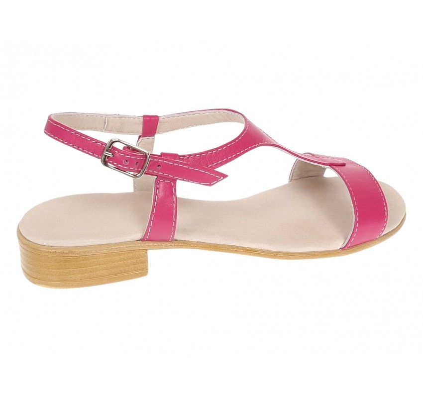 Sandale dama Fucsia din piele naturala cu bareta T si toc mic S16FCS
