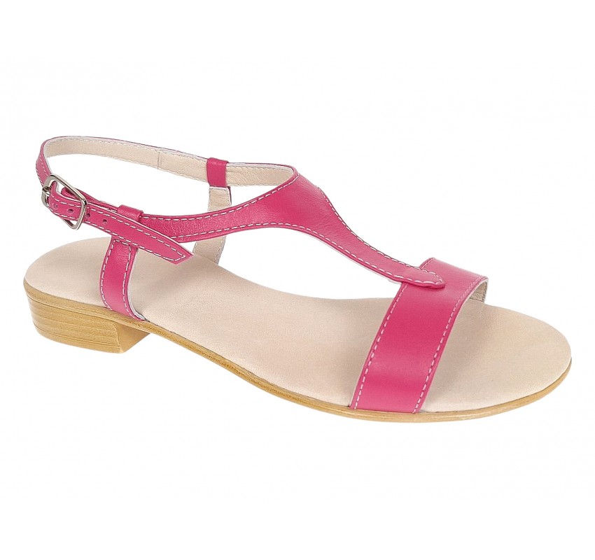 Sandale dama Fucsia din piele naturala cu bareta T si toc mic S16FCS
