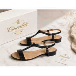 Sandale dama negre din piele naturala cu bareta T si toc mic S16NBOX2