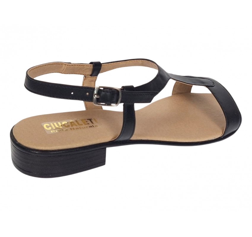 Sandale dama negre din piele naturala cu bareta T si toc mic S16NBOX2