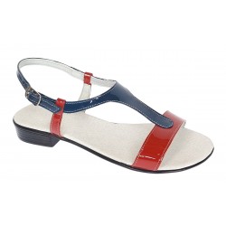 Sandale dama din piele naturala lac - Model rosu cu bleumarin S16RBLAC