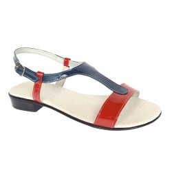 Sandale dama din piele naturala lac - Model rosu cu bleumarin S16RBLAC