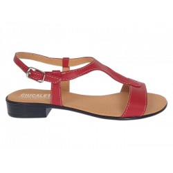 Sandale damă roșii din piele naturală, cu bareta în T și toc mic – feminine, comode S16RBOX