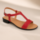 Sandale damă roșii din piele naturală, cu bareta în T și toc mic – feminine, comode S16RBOX