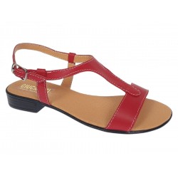 Sandale damă roșii din piele naturală, cu bareta în T și toc mic – feminine, comode S16RBOX