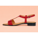 Sandale damă roșii din piele naturală, cu bareta în T și toc mic – feminine, comode S16RBOX