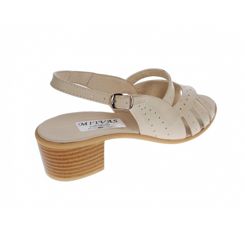 Sandale dama de vara cu toc de 5 cm, din piele naturala, bej, S26BEJBOX