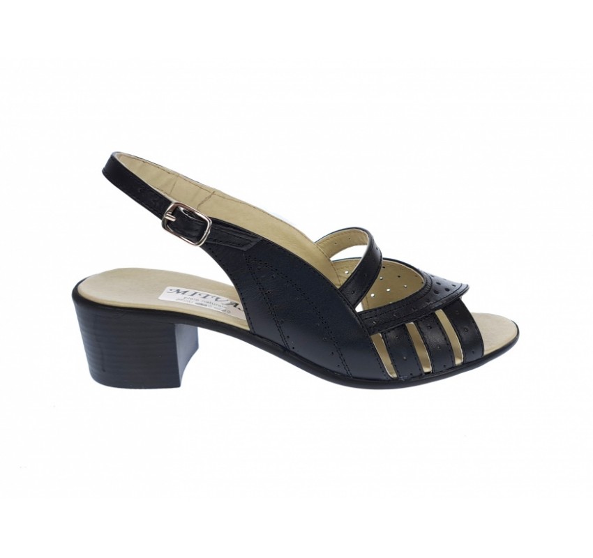 Oferta marimea 38 - Sandale dama de vara cu toc de 5 cm, din piele naturala, neagra, LS26NBOX