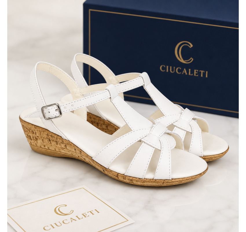 Sandale dama albe din piele naturala, cu talpa tip pana – feminine, luminoase si usor de purtat S27ALB