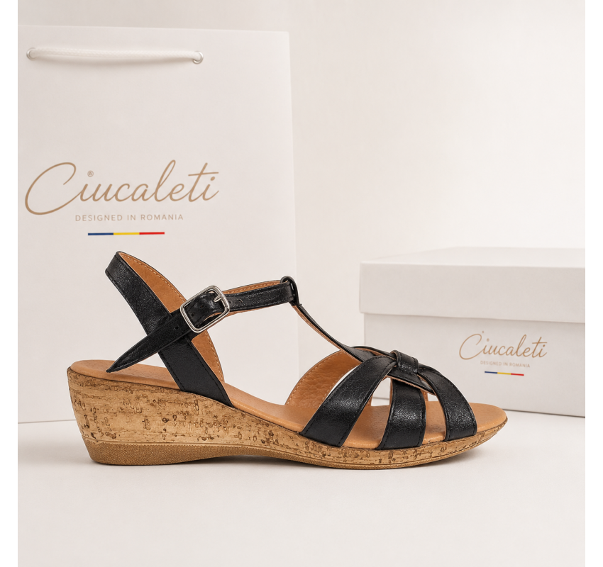 Sandale damă negre din piele naturală, cu baretă reglabilă – feminine, comode și ușor de remarcat S27NB