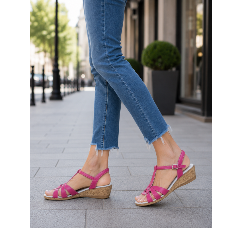 Sandale damă fucsia din piele naturală, cu baretă reglabilă – feminine, comode și ușor de remarcat S27ROZ