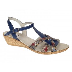 Sandale dama bleumarin din piele naturala, cu detalii multicolore si talpa tip pana – feminine, vesele S27XBL