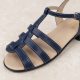 Sandale damă bleumarin din piele naturală cu cusături albe și toc mic S2BL