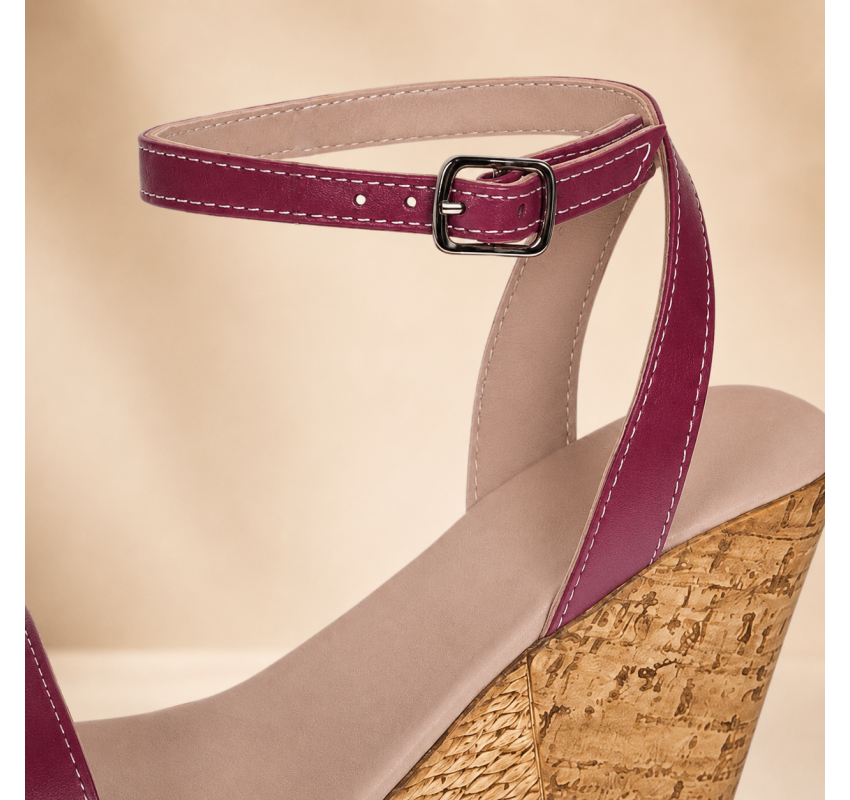 Sandale damă grena din piele naturală, cu platformă și toc tip wedge 10 cm – S2GRN