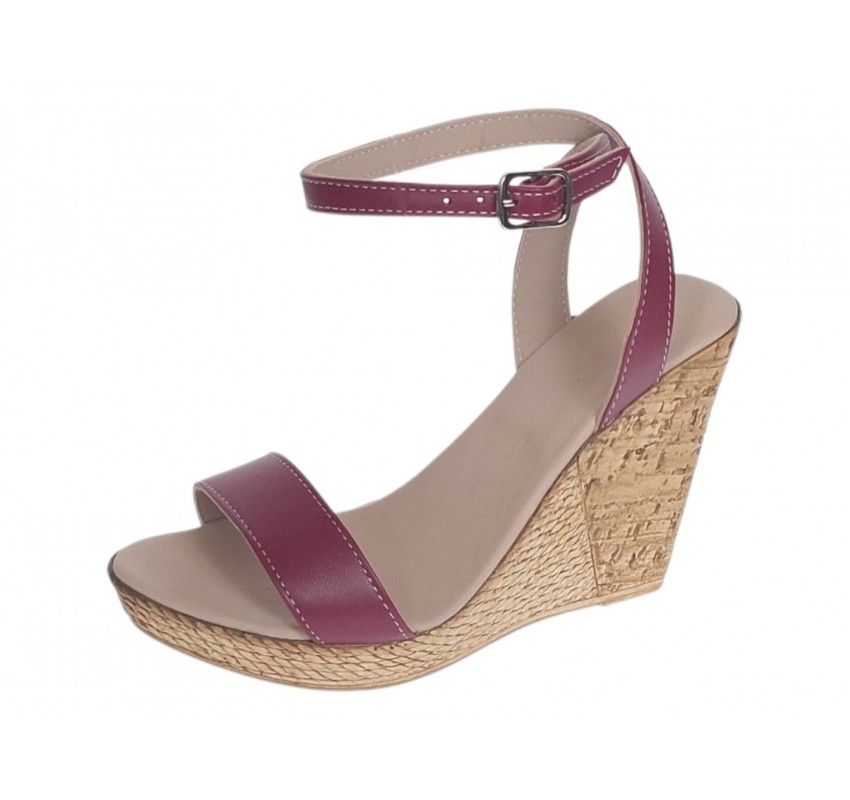 Sandale damă grena din piele naturală, cu platformă și toc tip wedge 10 cm – S2GRN