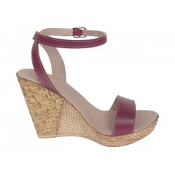 Sandale damă grena din piele naturală, cu platformă și toc tip wedge 10 cm – S2GRN