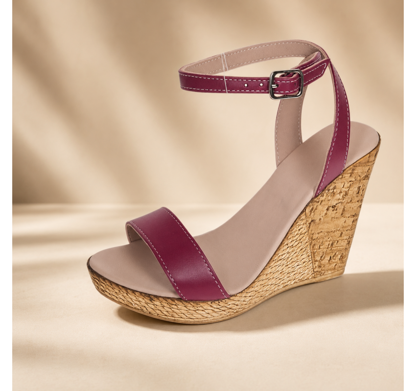 Sandale damă grena din piele naturală, cu platformă și toc tip wedge 10 cm – S2GRN