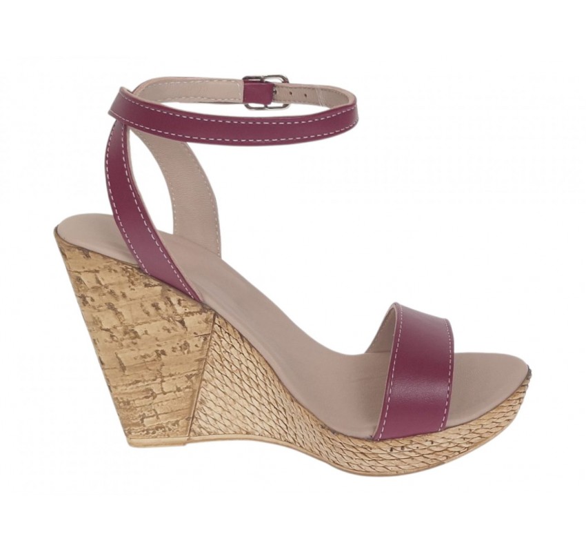 Sandale damă grena din piele naturală, cu platformă și toc tip wedge 10 cm – S2GRN