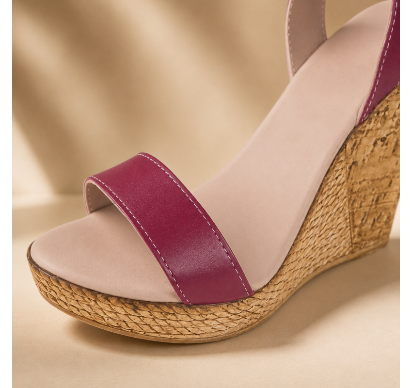 Sandale damă grena din piele naturală, cu platformă și toc tip wedge 10 cm – S2GRN