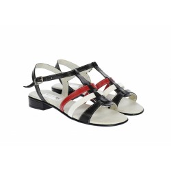 Sandale dama, din piele naturala box, rosu, alb si negru, S2NRA