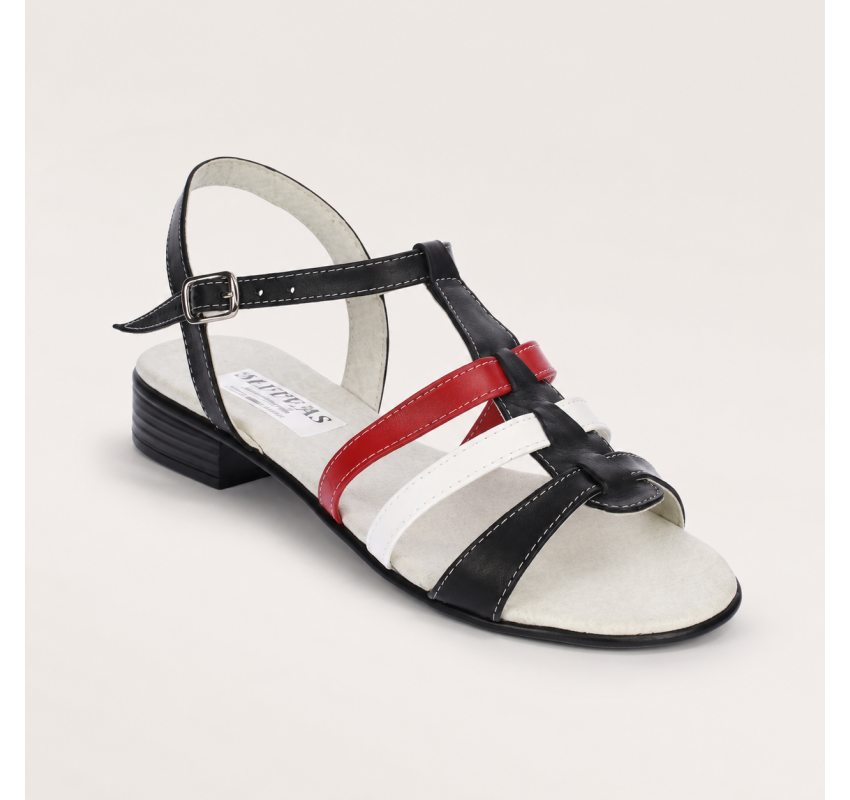 Sandale dama, din piele naturala box, rosu, alb si negru, S2NRA