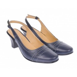 Pantofi dama decupati eleganti din piele naturala box cu toc de 5cm bleumarin - S301BLBOX