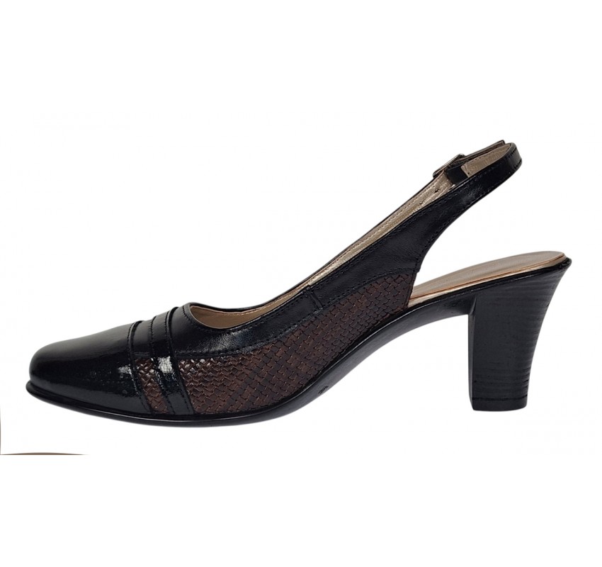 Pantofi dama decupati din piele naturala - Model cu toc 5cm - S301MN Pantofi dama decupati din piele naturala - Model cu toc 5cm - S301MN