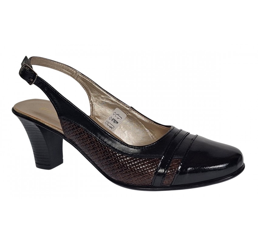 Pantofi dama decupati din piele naturala - Model cu toc 5cm - S301MN Pantofi dama decupati din piele naturala - Model cu toc 5cm - S301MN
