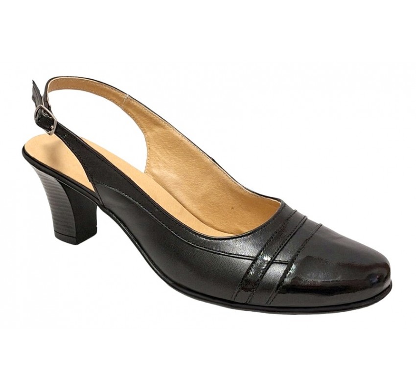 Pantofi dama decupati din piele naturala - Model 301 Negru cu toc de 5cm
