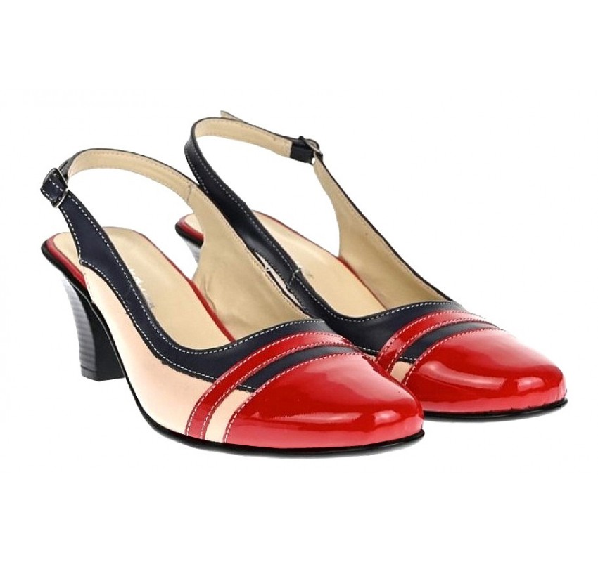 Pantofi dama decupati din piele naturala - Model elegant cu toc de 5cm S301RBLBEJ