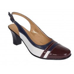 Pantofi dama decupati din piele naturala visiniu alb bleumarin - S301VABL